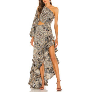 Bronx and Banco Paisley One-Shoulder Dress - Blue and Gold